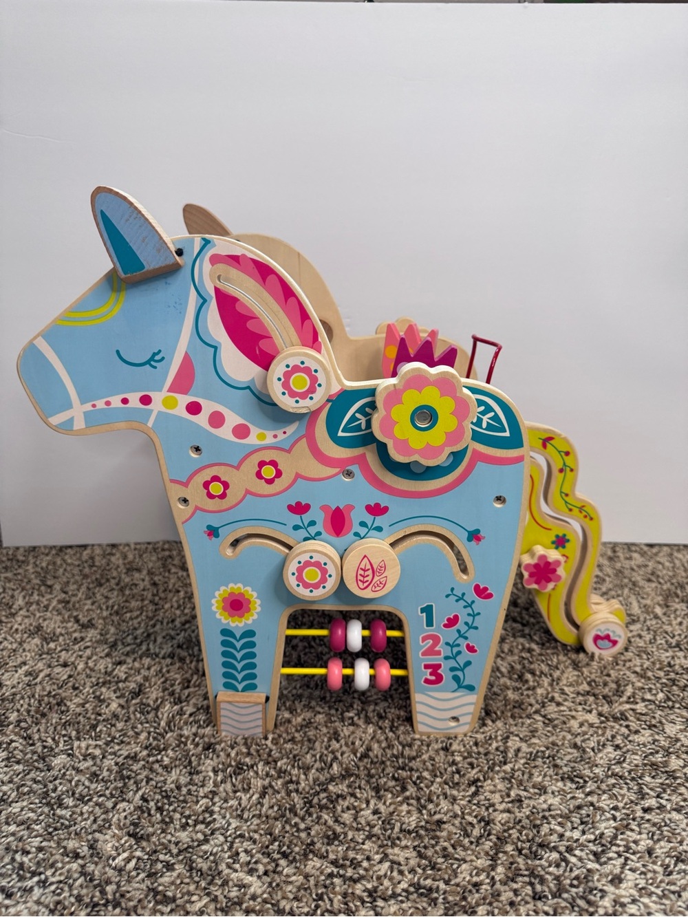 The Manhattan Toy Company Wooden Playful Pony Activity Center Swedish Dala Horse